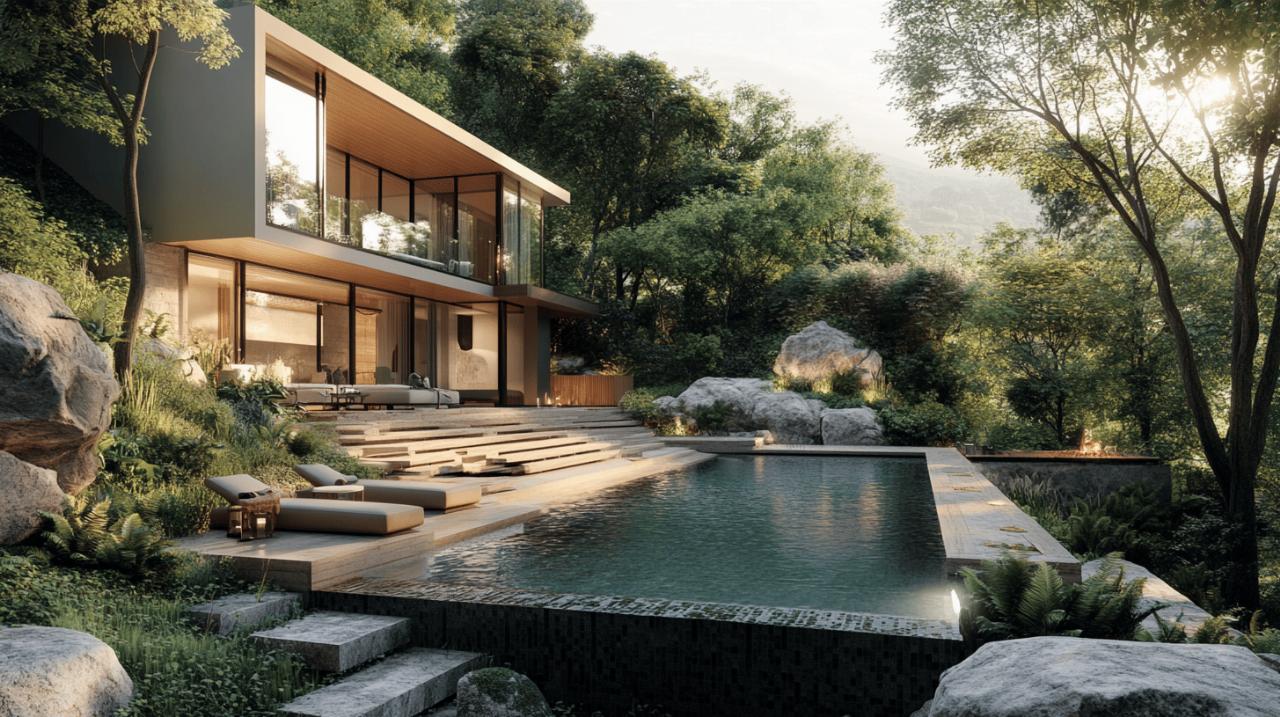 Soluzioni innovative per construire une piscine sur un terrain en pente: il design dei bordi